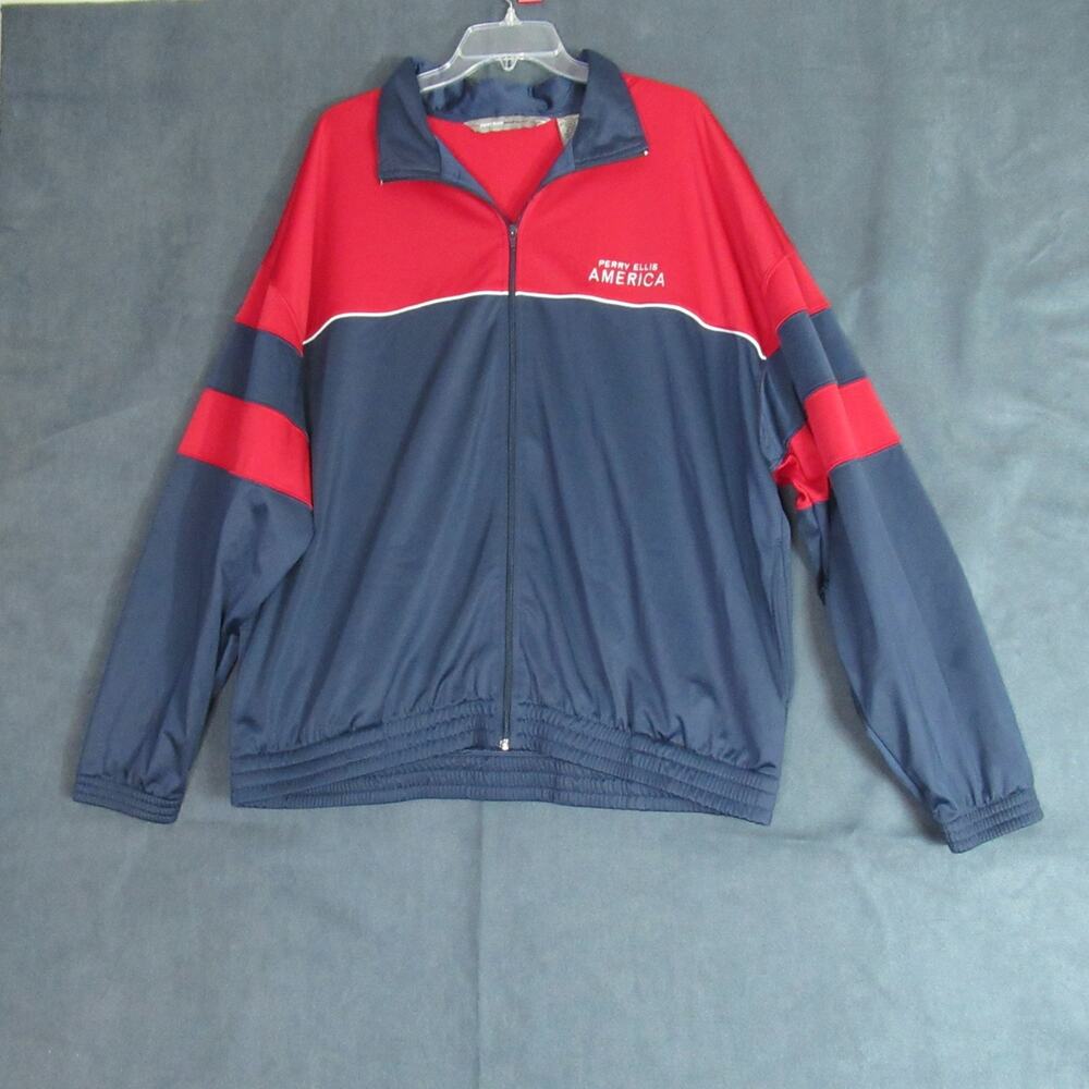 Vtg Perry Ellis America Track Jacket Mens XXL Blue Red Oversized 90s Colorblock